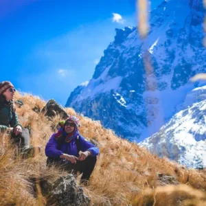 Snow-capped Salkantay mountain peak view during the 5-day glacial expedition.